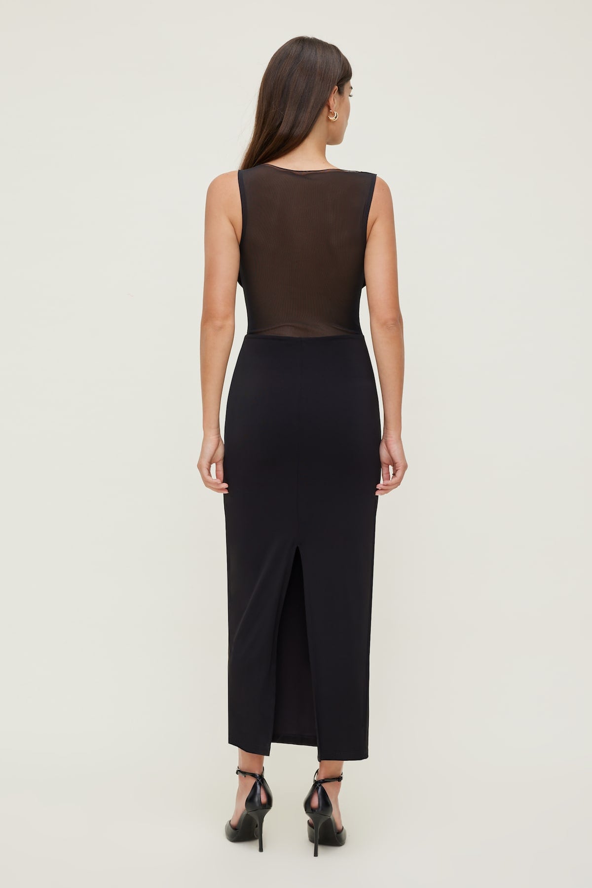 Dynamite Sculpt Sheer Cowl Neck Maxi Dress Black