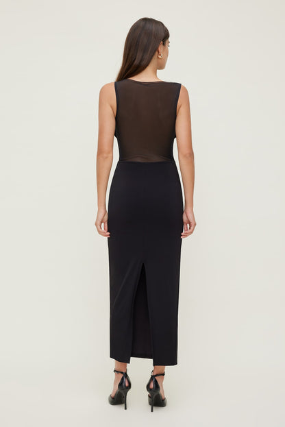 Dynamite Sculpt Sheer Cowl Neck Maxi Dress Black