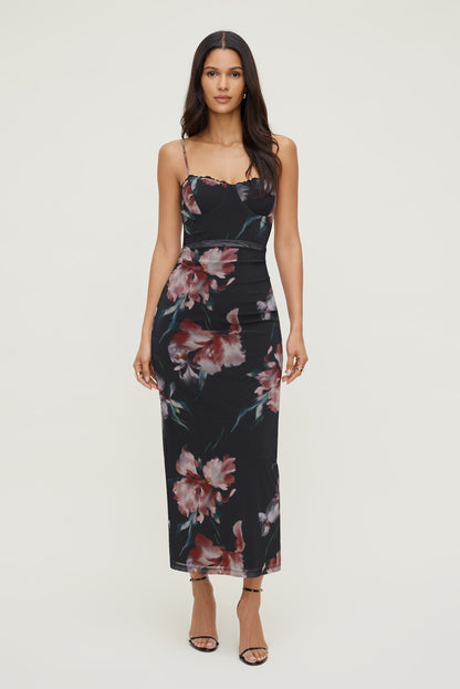 Dynamite Floral Mesh Maxi Dress Black