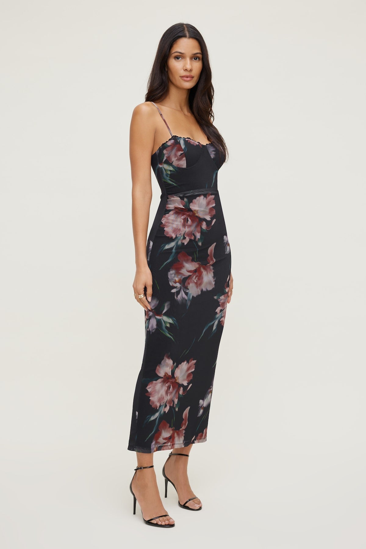 Dynamite Floral Mesh Maxi Dress Black
