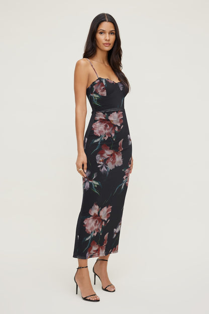 Dynamite Floral Mesh Maxi Dress Black