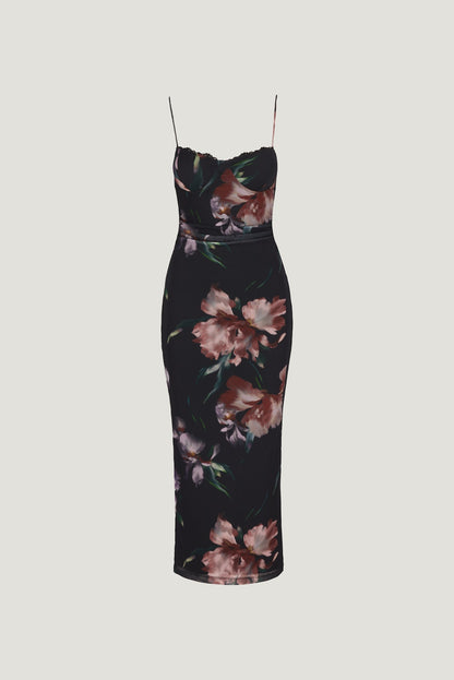 Dynamite Floral Mesh Maxi Dress Black