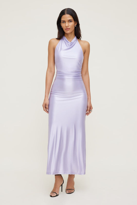 Dynamite Stretch Satin Halter Maxi Dress PURPLE