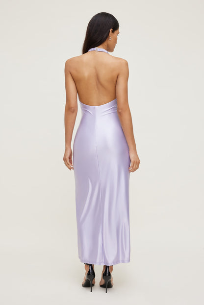 Dynamite Stretch Satin Halter Maxi Dress PURPLE