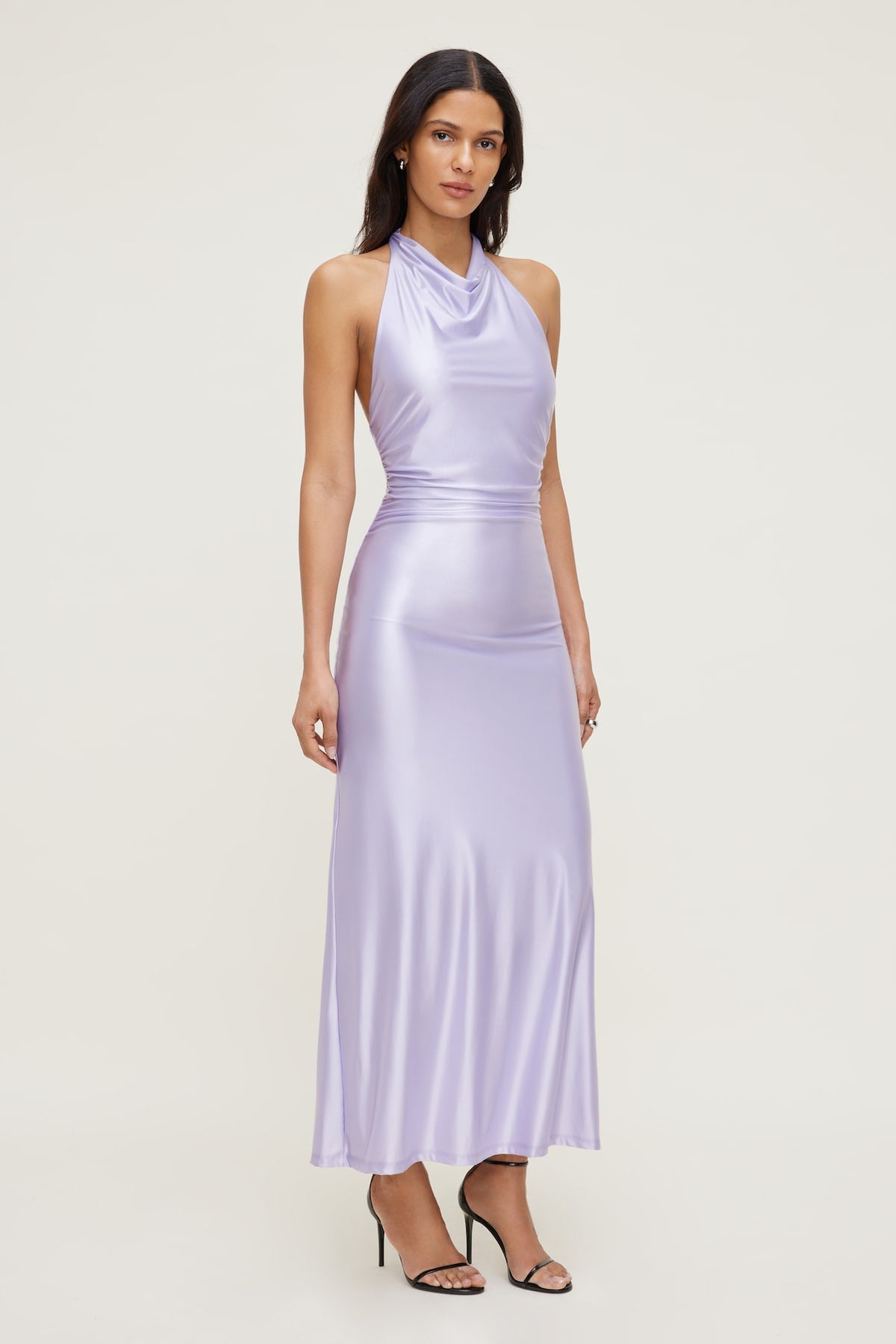 Dynamite Stretch Satin Halter Maxi Dress PURPLE