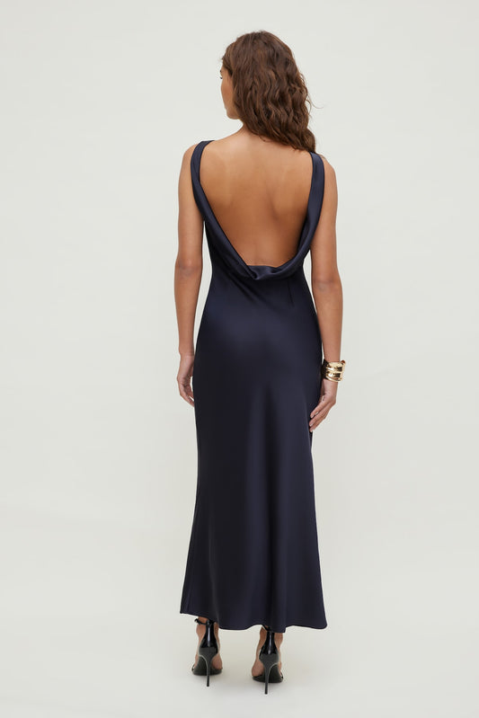 Dynamite Nora Satin Maxi Slip Dress Navy