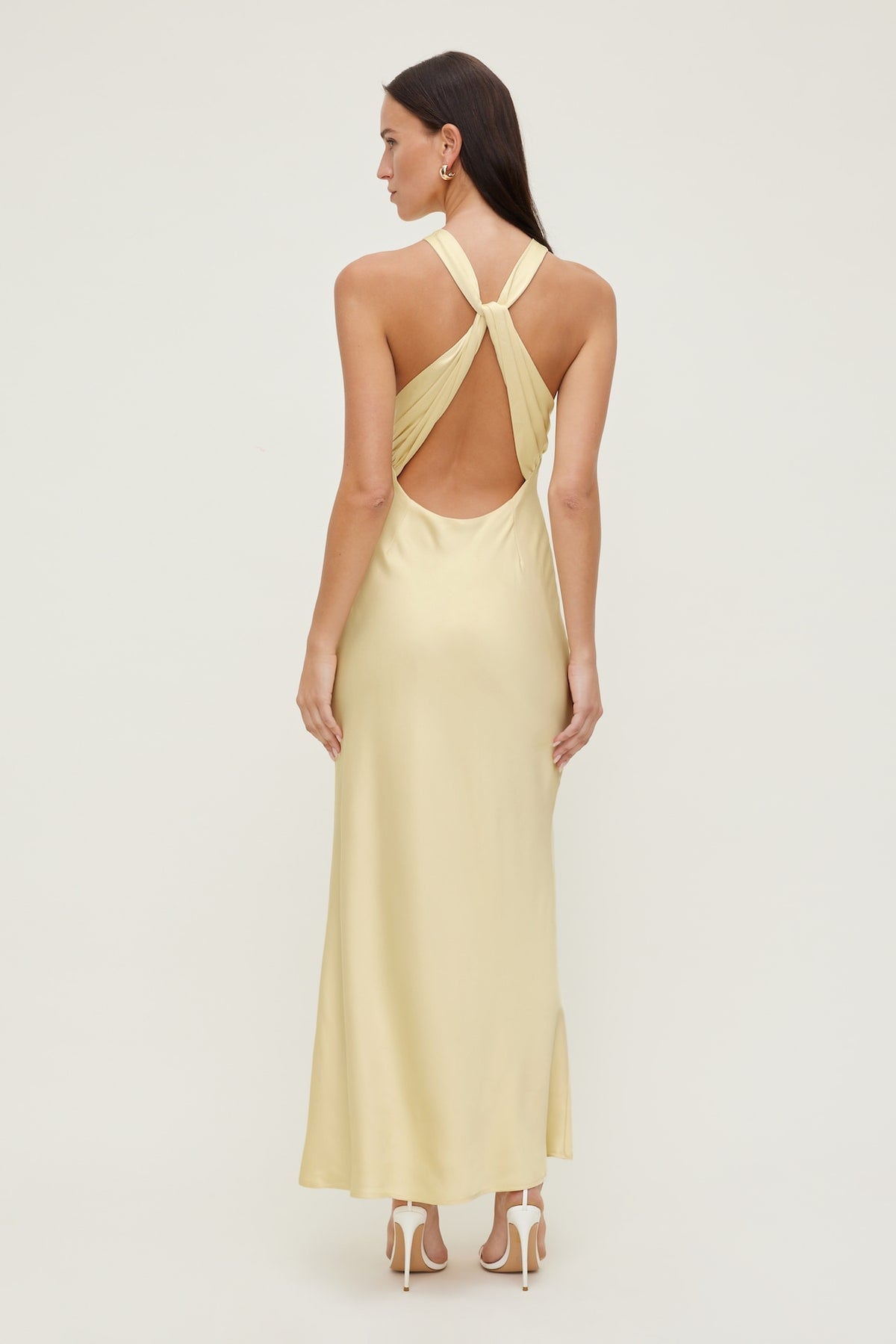Dynamite Twist Back Satin Maxi Dress Yellow