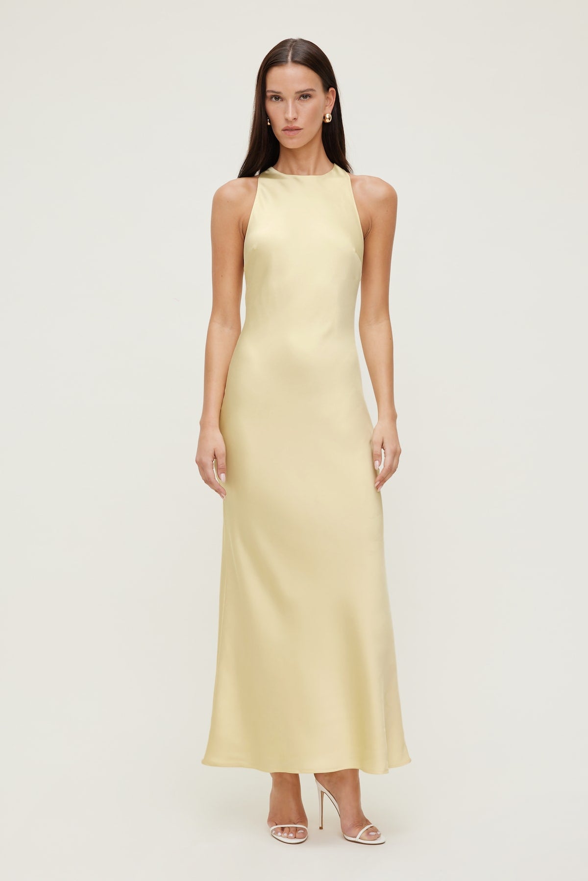 Dynamite Twist Back Satin Maxi Dress Yellow
