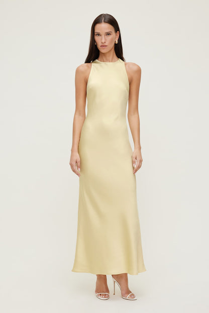 Dynamite Twist Back Satin Maxi Dress Yellow