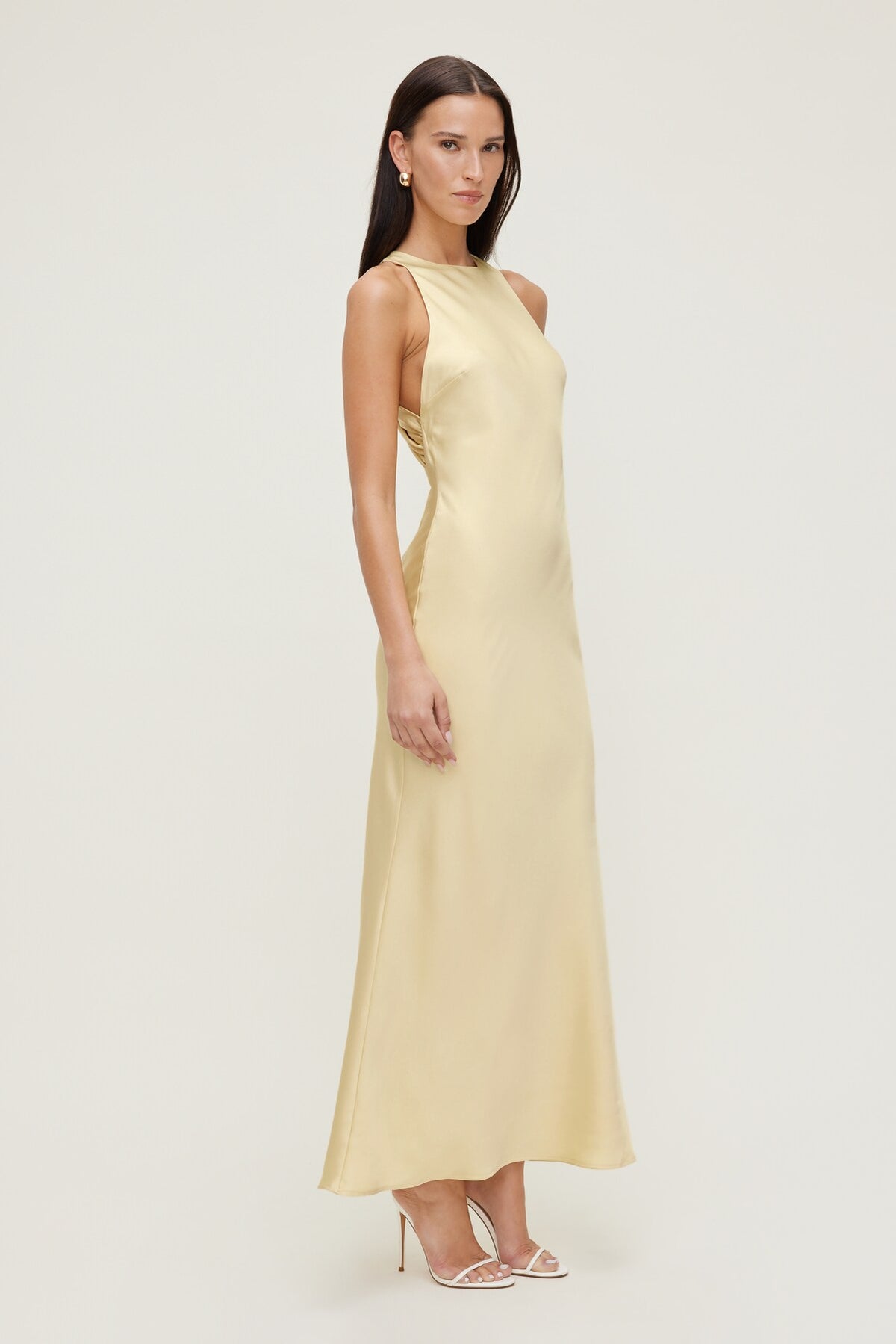Dynamite Twist Back Satin Maxi Dress Yellow