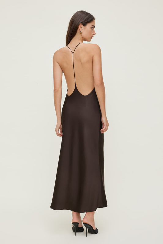Dynamite Open Back Satin Slip Dress Brown