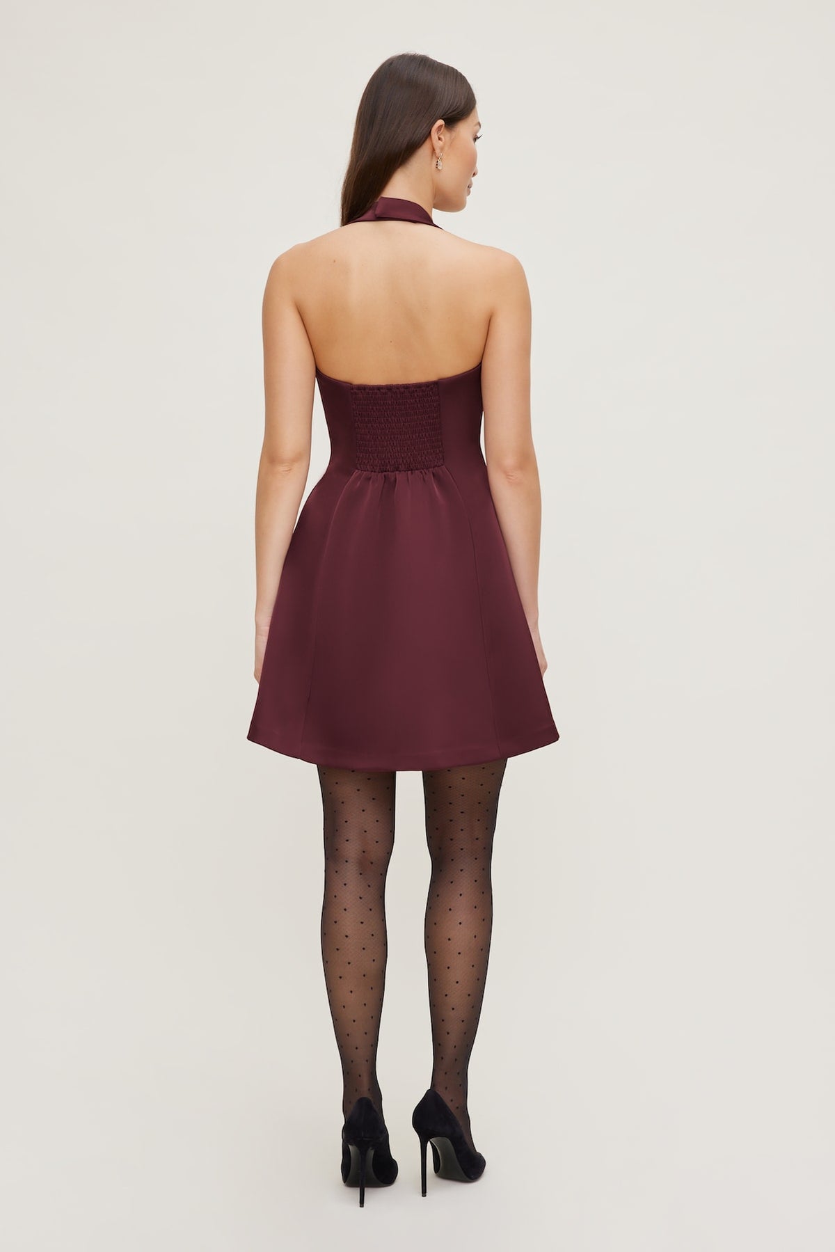 Dynamite Amaya Satin Halter Mini Dress Burgundy