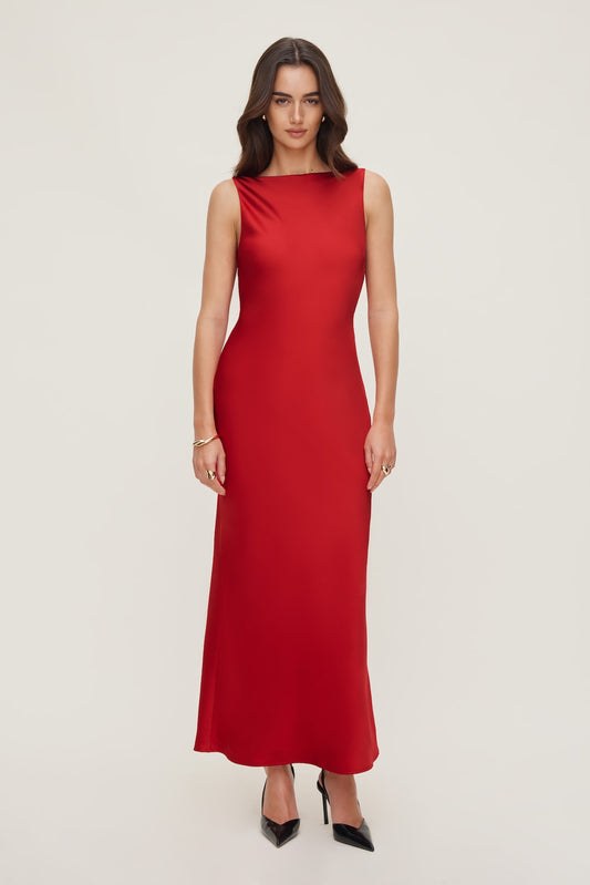 Dynamite Nora Satin Maxi Slip Dress RED