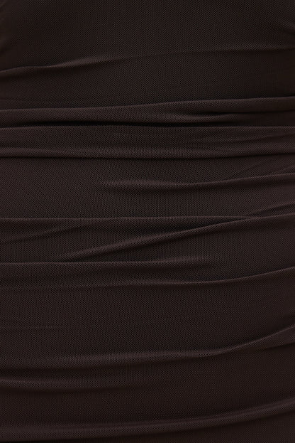 Dynamite Reia Halter Mesh Maxi Dress Brown