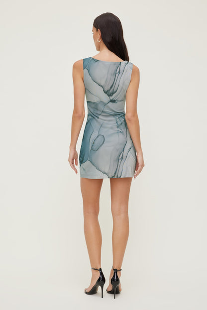 Dynamite Katia Ruched Mesh Mini Dress Blue