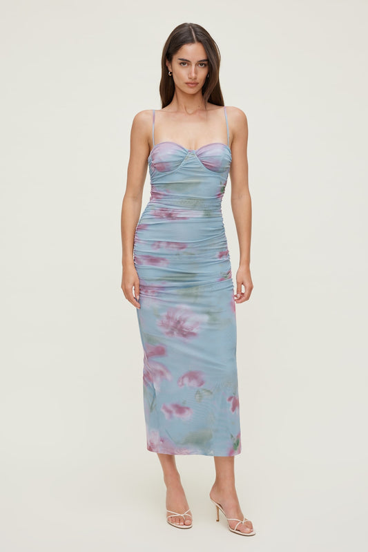 Dynamite Mona Mesh Midi Dress Blue