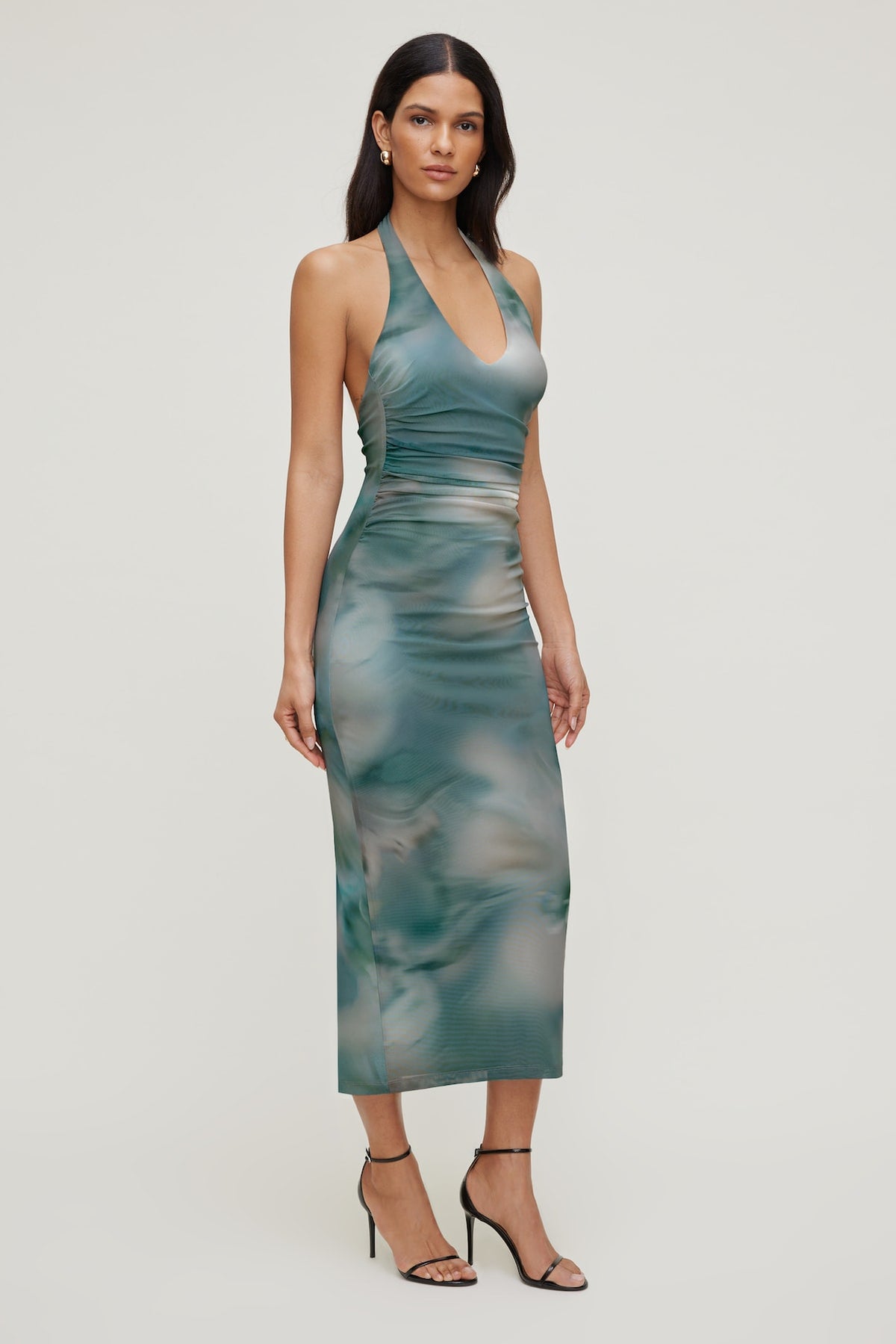 Dynamite Reia Halter Mesh Maxi Dress Blue