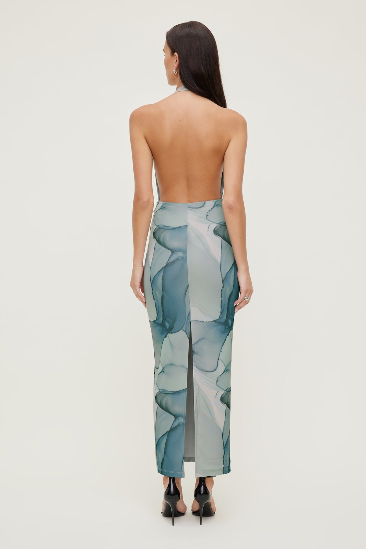 Dynamite Plunge Mesh Maxi Dress Blue