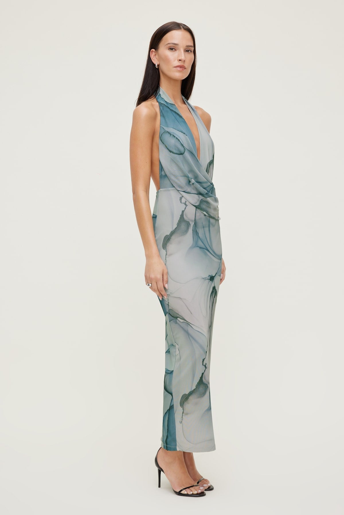 Dynamite Plunge Mesh Maxi Dress Blue