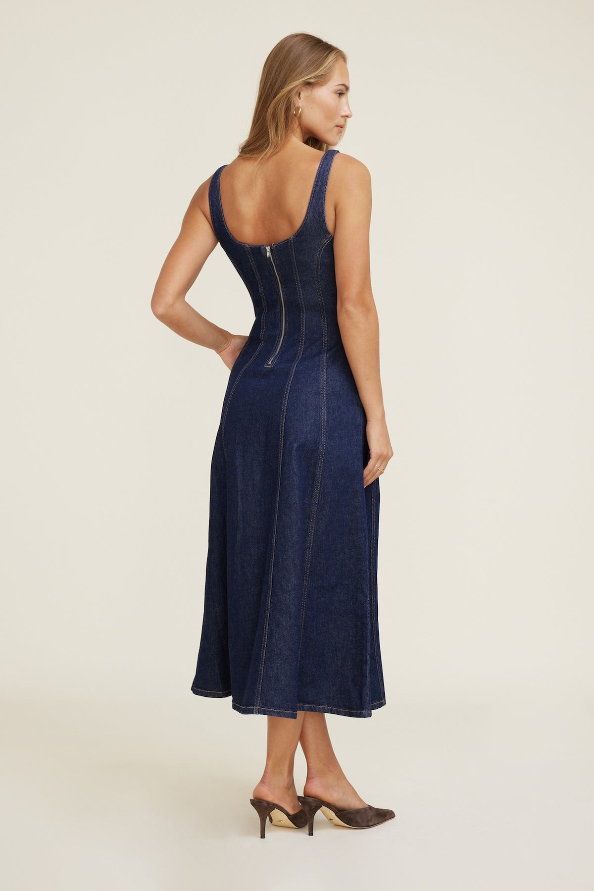 Dynamite Flared Denim Maxi Dress Blue