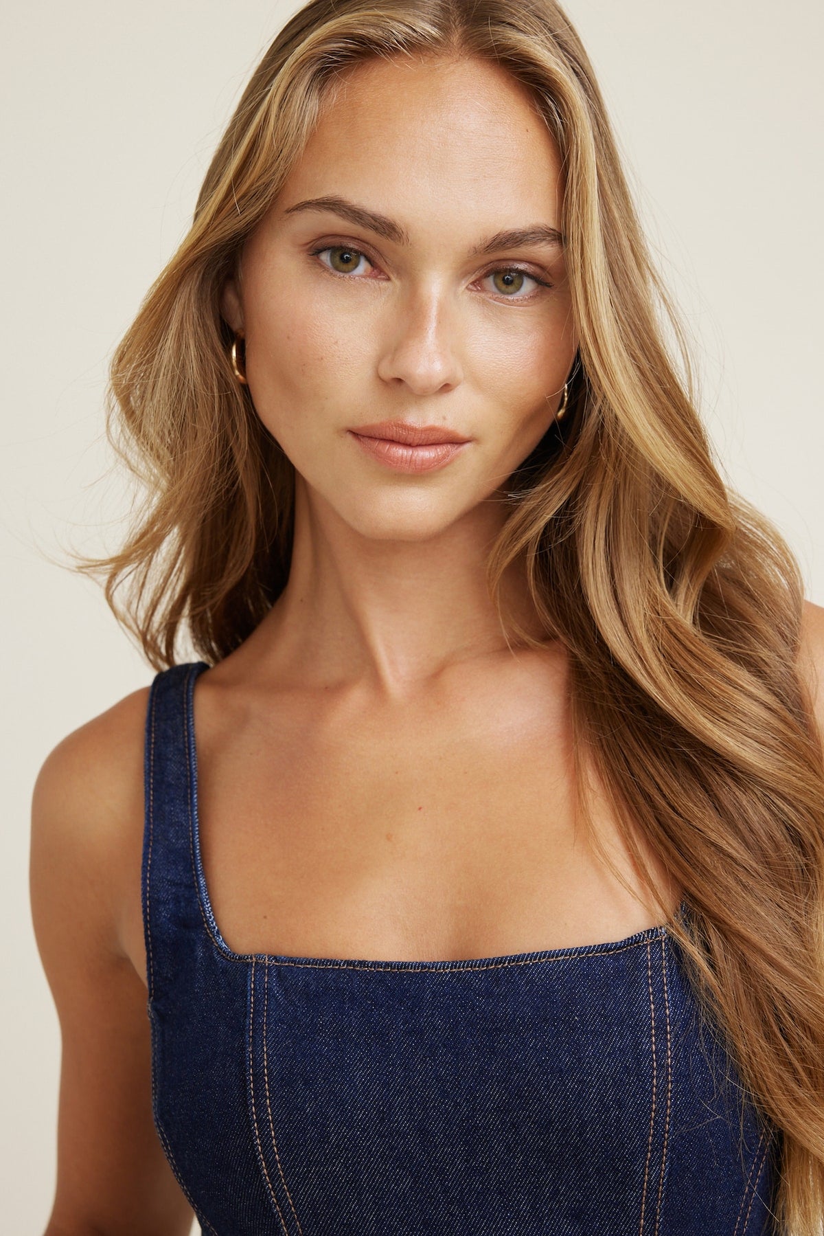 Dynamite Flared Denim Maxi Dress Blue