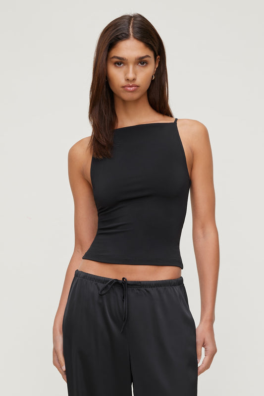 Dynamite Sculpt Strappy Boat Neck Tank Top Black
