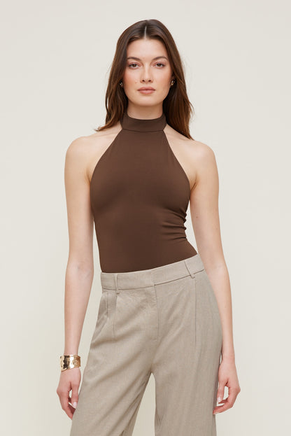 Dynamite Sculpt Halter Neck Bodysuit Brown