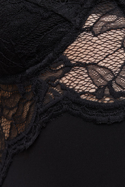 Dynamite Lace Bustier Bodysuit Black