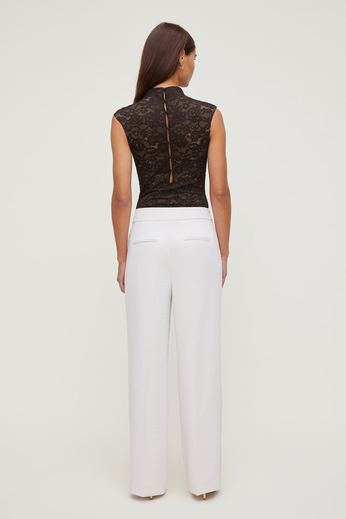 Dynamite Mock Neck Lace Bodysuit Brown