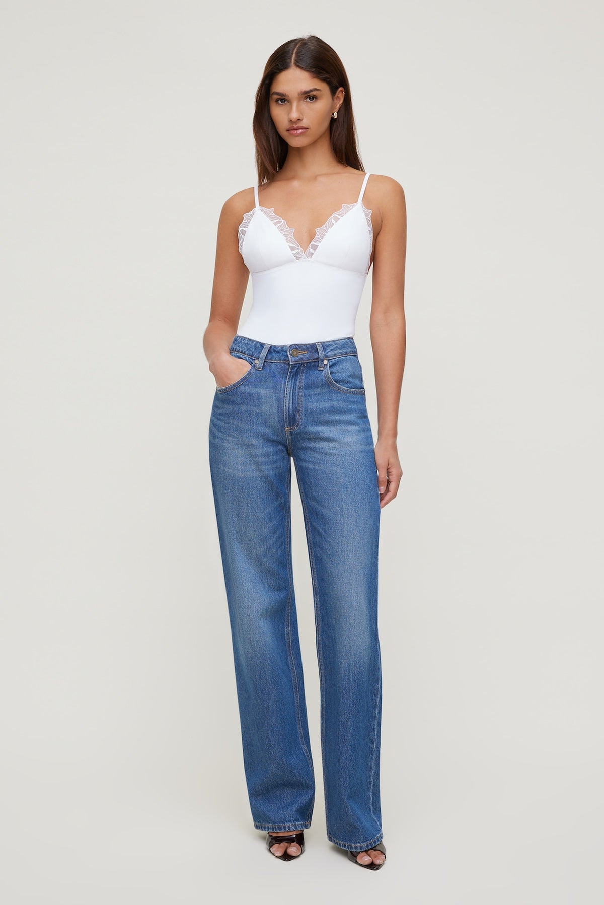 Dynamite Lace Trim Bodysuit White