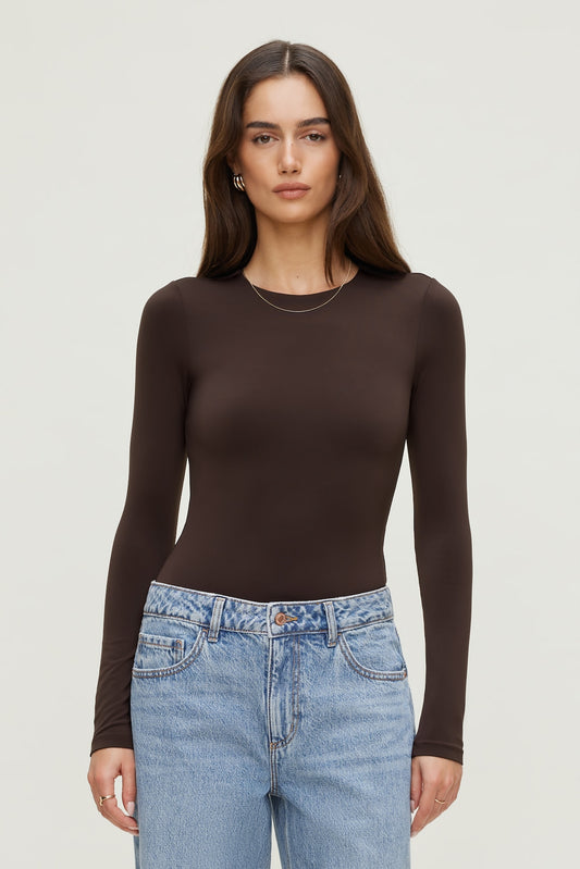 Dynamite Sculpt Crewneck Bodysuit Brown