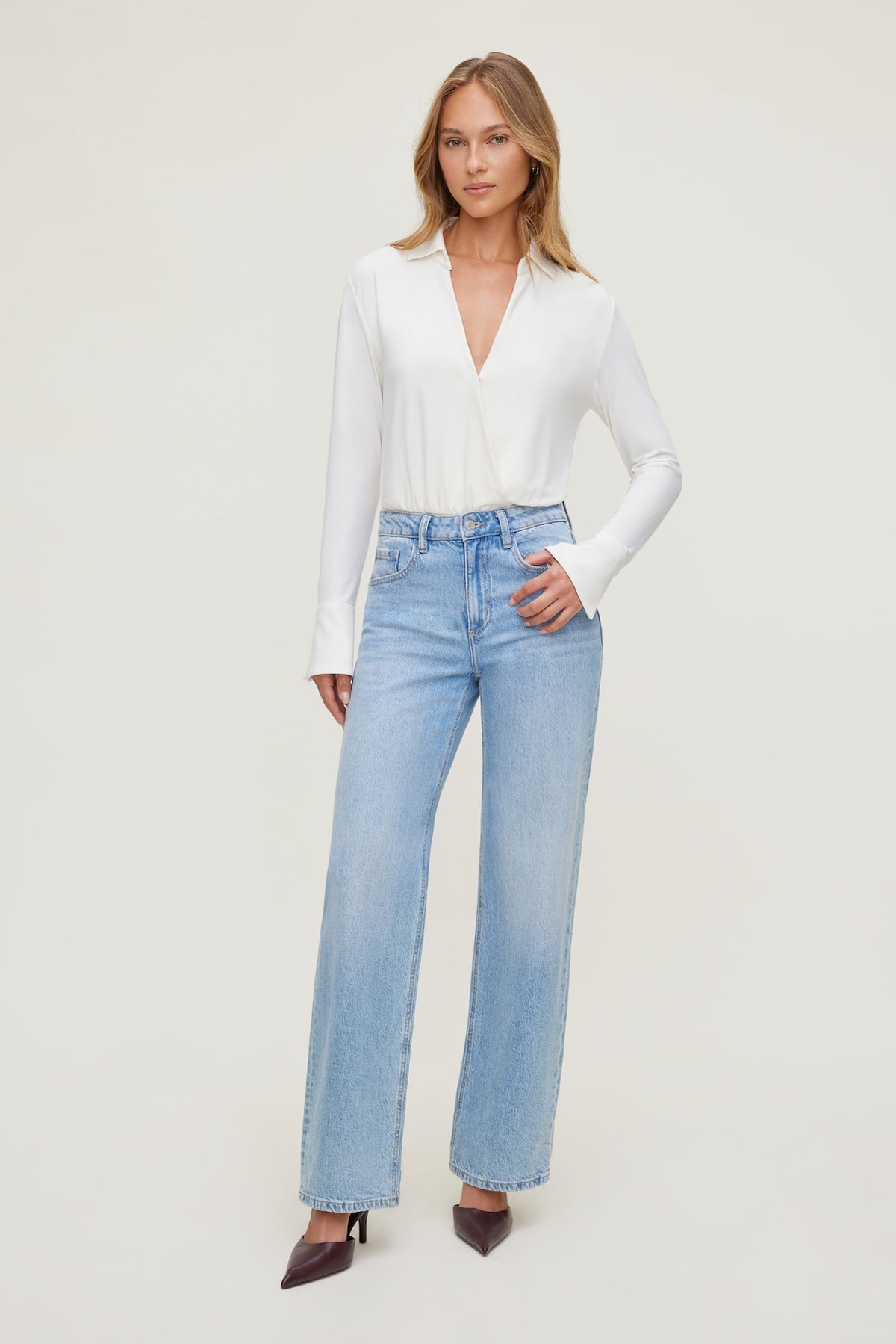 Dynamite Sculpt Collared Bodysuit Beige