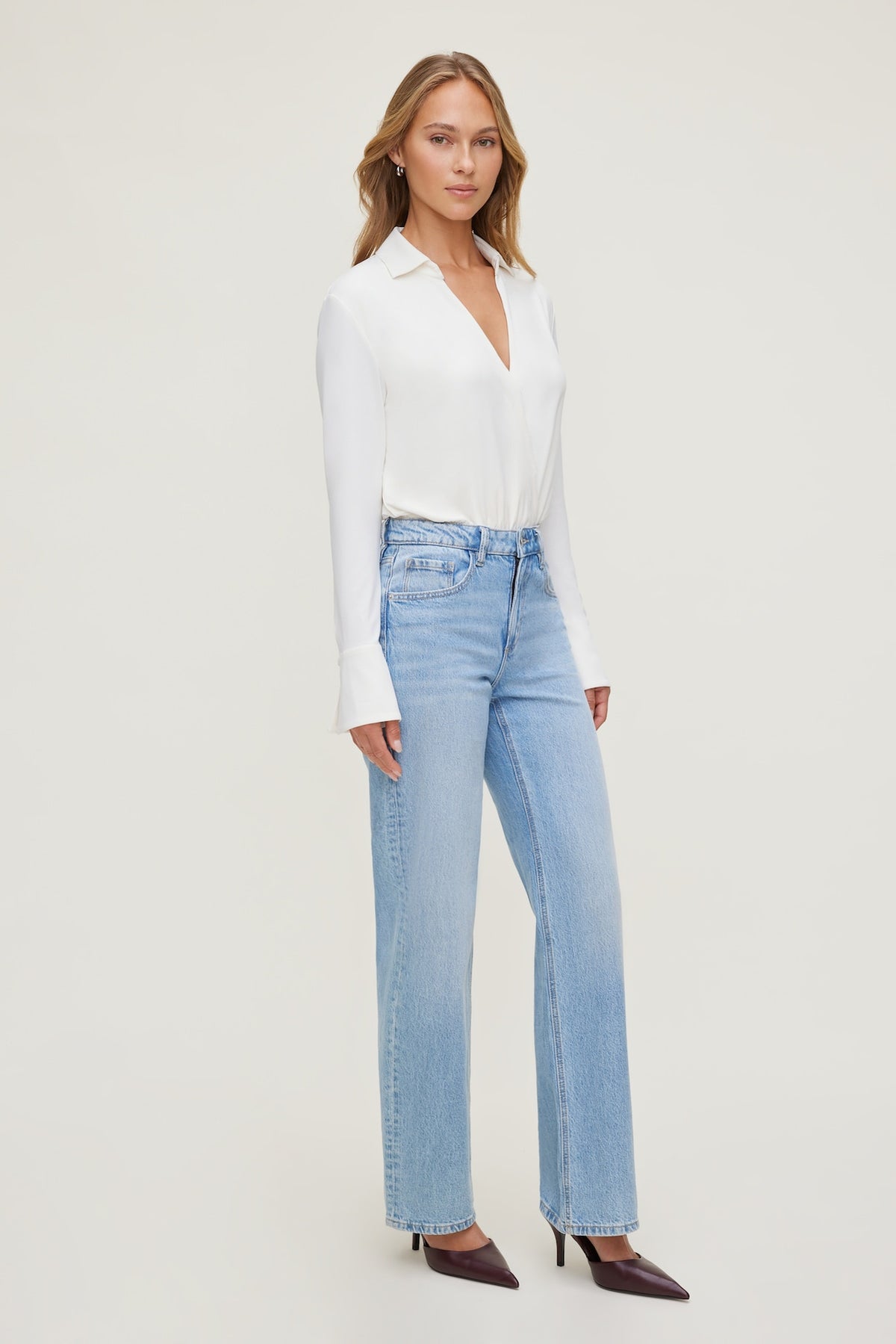 Dynamite Sculpt Collared Bodysuit Beige