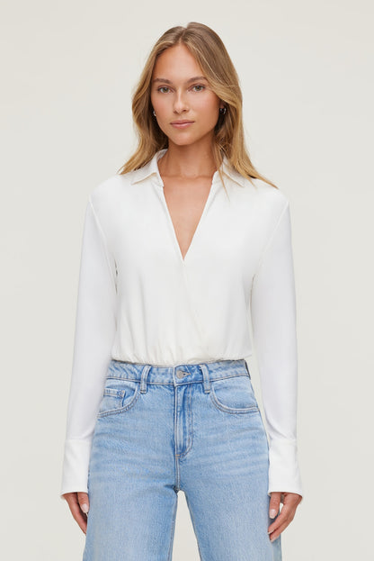 Dynamite Sculpt Collared Bodysuit Beige