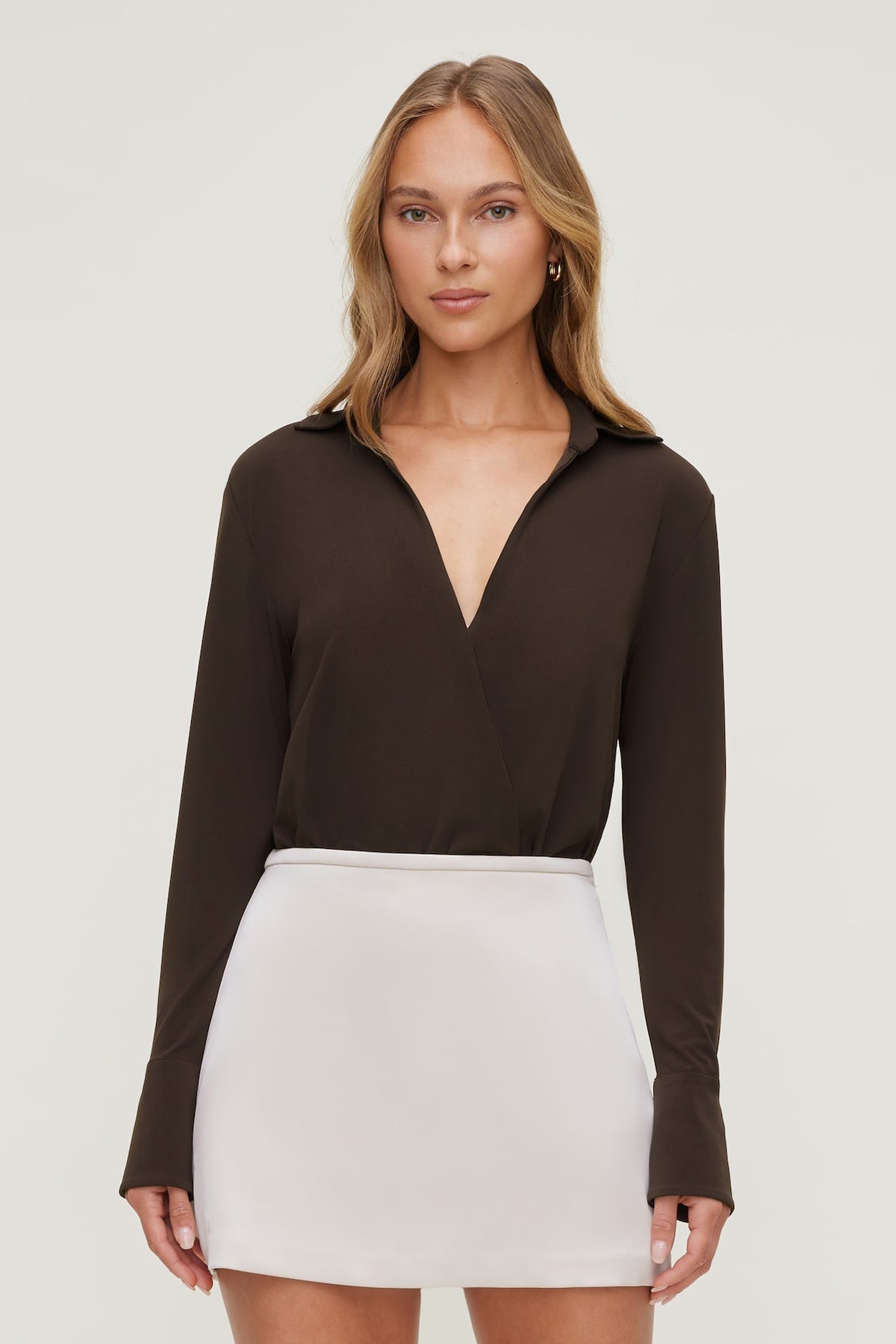 Dynamite Sculpt Collared Bodysuit Brown
