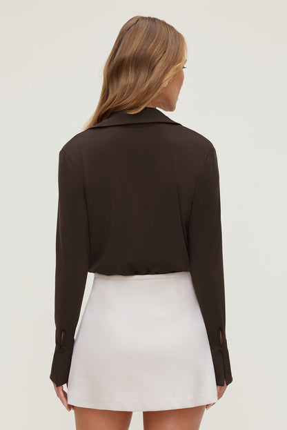 Dynamite Sculpt Collared Bodysuit Brown