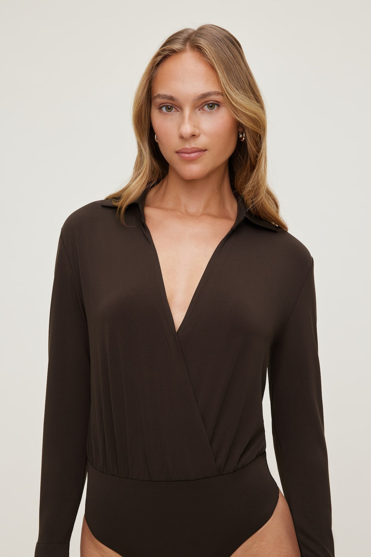 Dynamite Sculpt Collared Bodysuit Brown