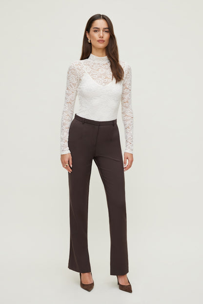 Dynamite Mock Neck Lace Bodysuit Beige
