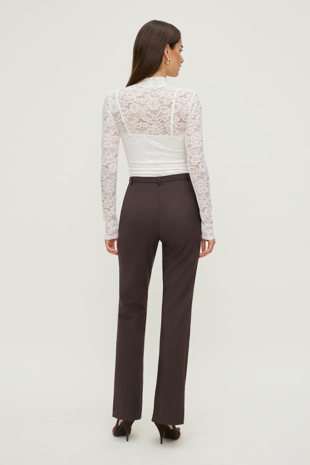 Dynamite Mock Neck Lace Bodysuit Beige