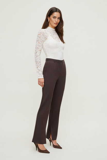 Dynamite Mock Neck Lace Bodysuit Beige