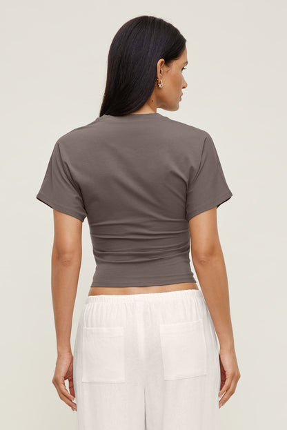 Dynamite Andrea Shirred Jersey T Shirt Brown