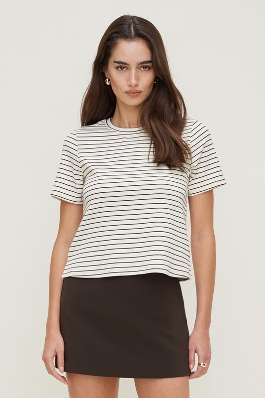 Dynamite Everyday Striped Heavy Cotton T Shirt Brown