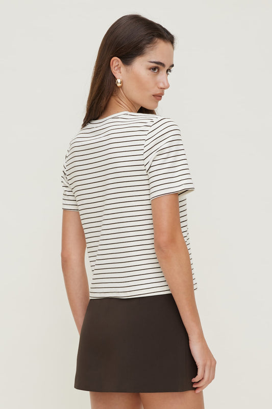 Dynamite Everyday Striped Heavy Cotton T Shirt Brown