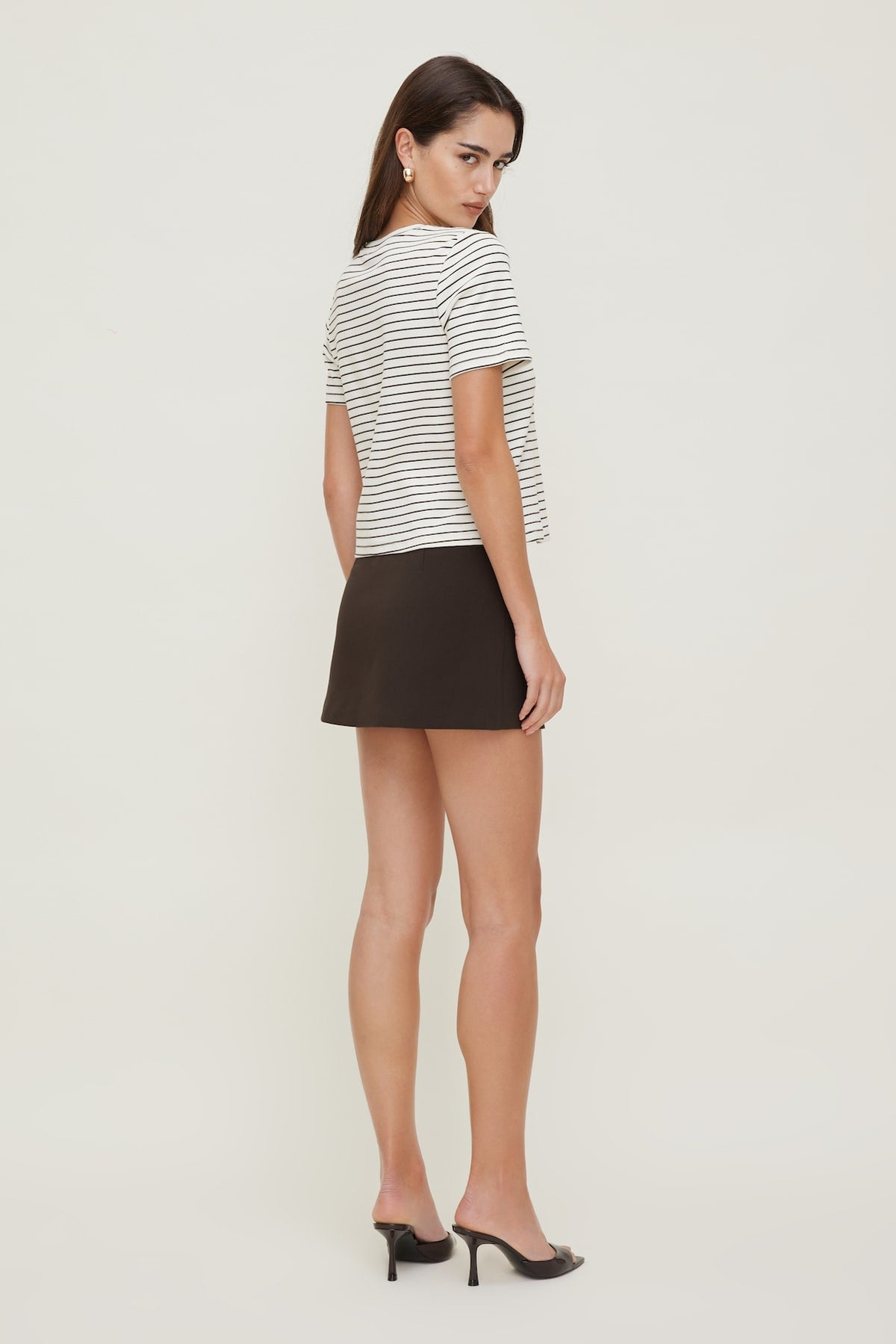 Dynamite Everyday Striped Heavy Cotton T Shirt Brown