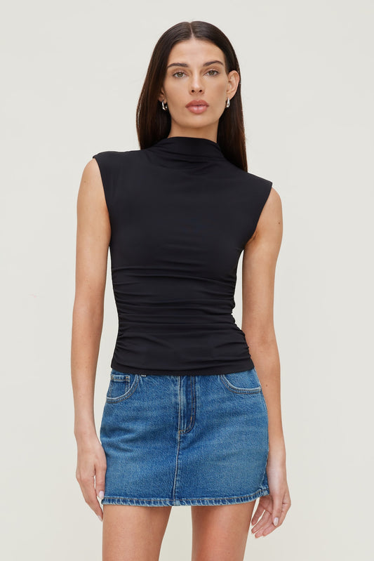 Dynamite Sculpt Shirred T Shirt Black