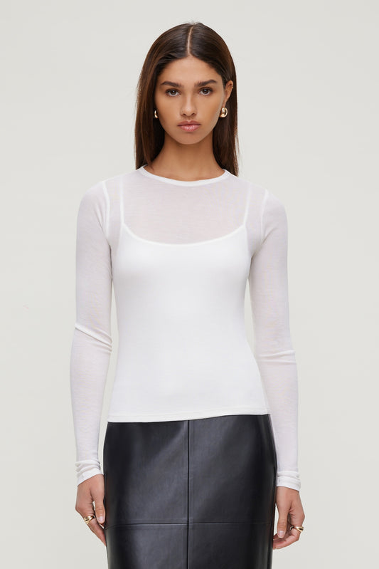Dynamite Sheer Layered Cami and Long Sleeve T Shirt Beige