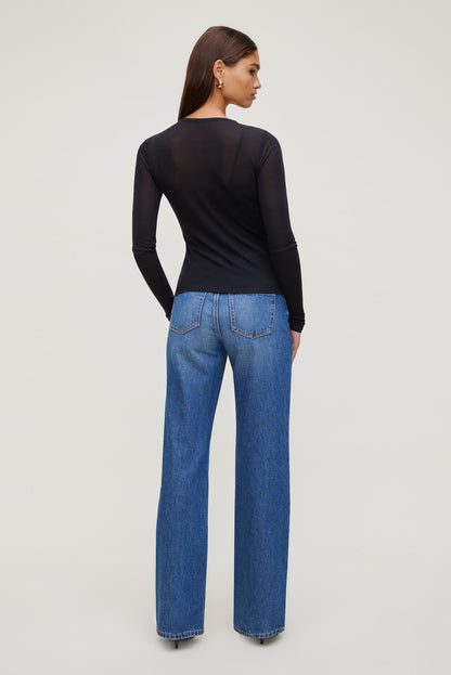 Dynamite Sheer Layered Cami and Long Sleeve T Shirt Black