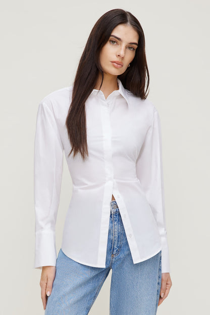 Dynamite Poplin Cinch Back Shirt White