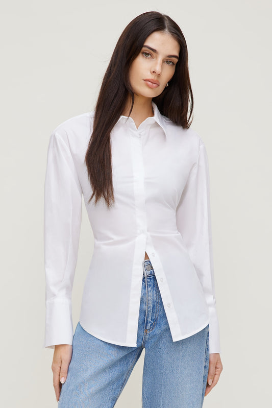 Dynamite Poplin Cinch Back Shirt White