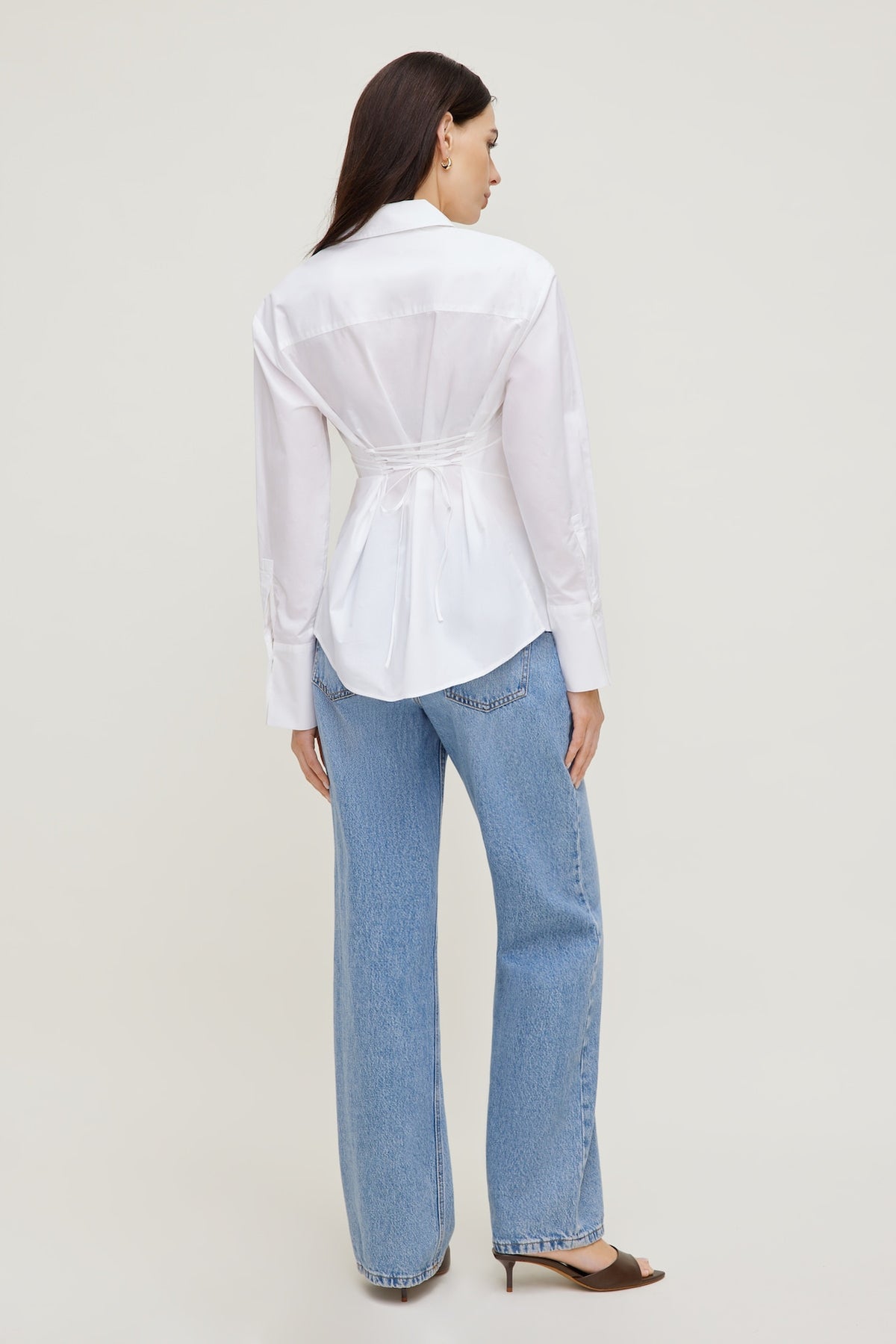 Dynamite Poplin Cinch Back Shirt White